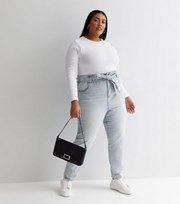 New Look Curves Blue Paperbag High Waist Belted Dayna Tapered Jeans